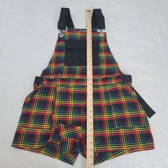 Hot topic Rainbow grid utility shortalls rainbow plaid Size Medium Kidcore - Picture 8 of 11